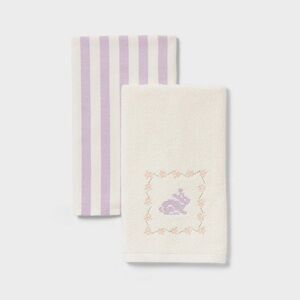 2pk nwt Easter Cross Stitch and Stripe Hand Towel Purple - Threshold